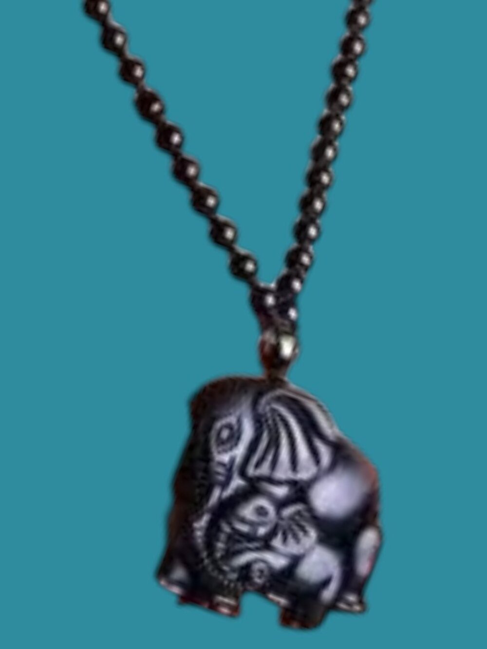 Crystal Natural Black Obsidian Elephant Necklace 22"